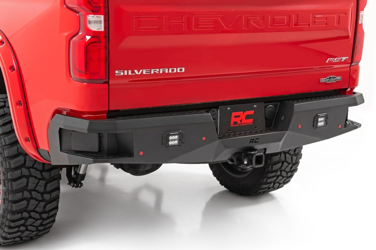 Chevrolet Silverado 1500 Rear LED Bumper - Rough Country - Includes Rough Country Black-Series 2in LED Flush Mount Cubes - '19-'24